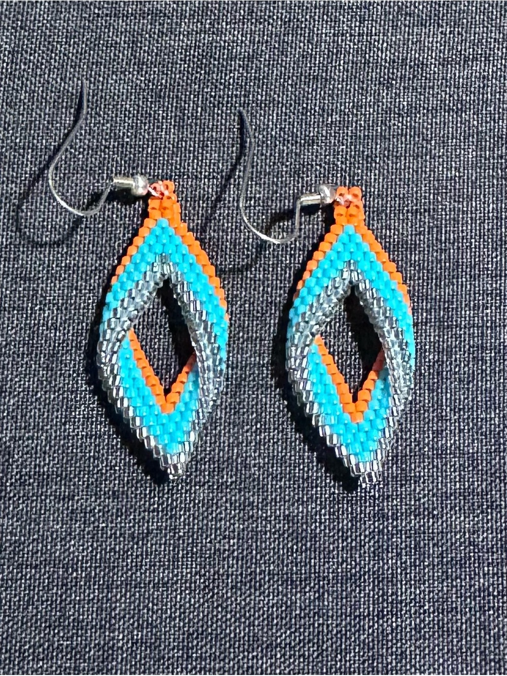 Handmade Beaded Teardrop Earrings - Turquoise & Orange
